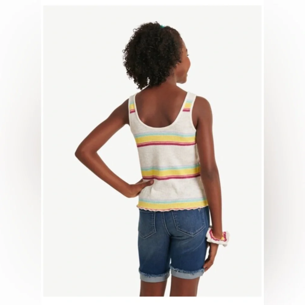 Justice Red and Yellow Striped Tank Top with matching hair tie 🎀